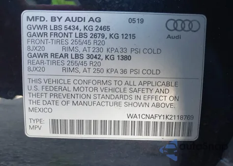 2019 Audi Q5 45 Premium from USA, damaged, VIN WA1CNAFY1K2118769